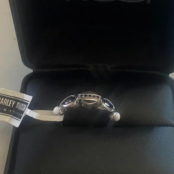 Harley Davidson Womens Sterling Silver Garland Stone Bar & Shield Ring 7 NWT‌ - Picture 3 of 5